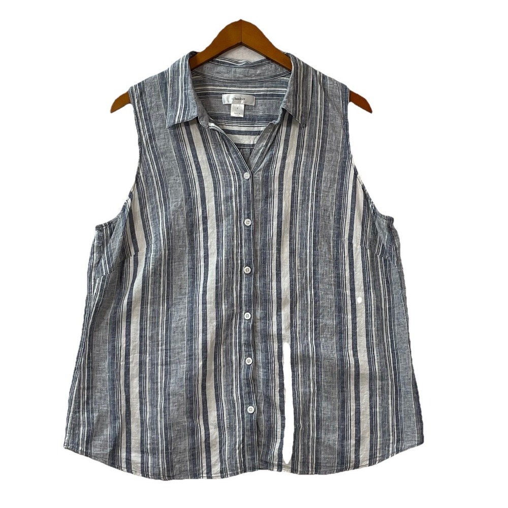 Christopher Banks Women's Size X  14W ‎ Sleeveless Stripe Linen Blend Blouse